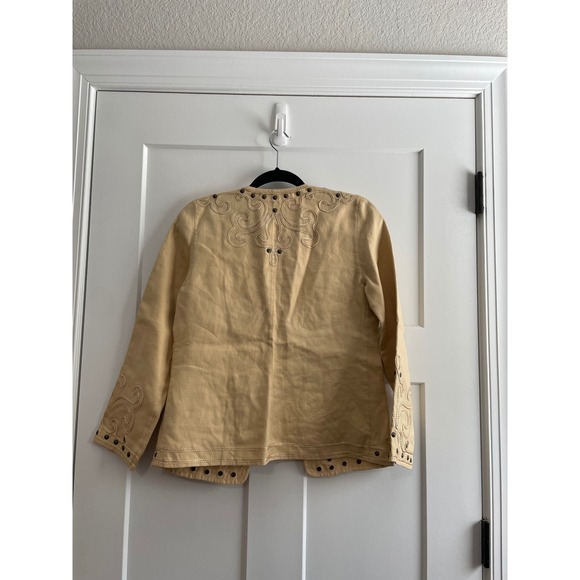Linda Allard Ellen Tracy Tan Embroidered Studded Open Front Jacket Petite 4 - Picture 10 of 10